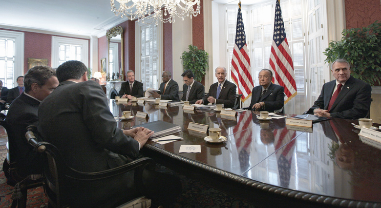 Vice President Joe Biden, far side, third from right, meets with congressional Republicans and Democrats in Washington earlier this month in hopes of striking a deal on deficit reduction. It seems that Congress is becoming intractable and determined not to act unless there is a crisis.