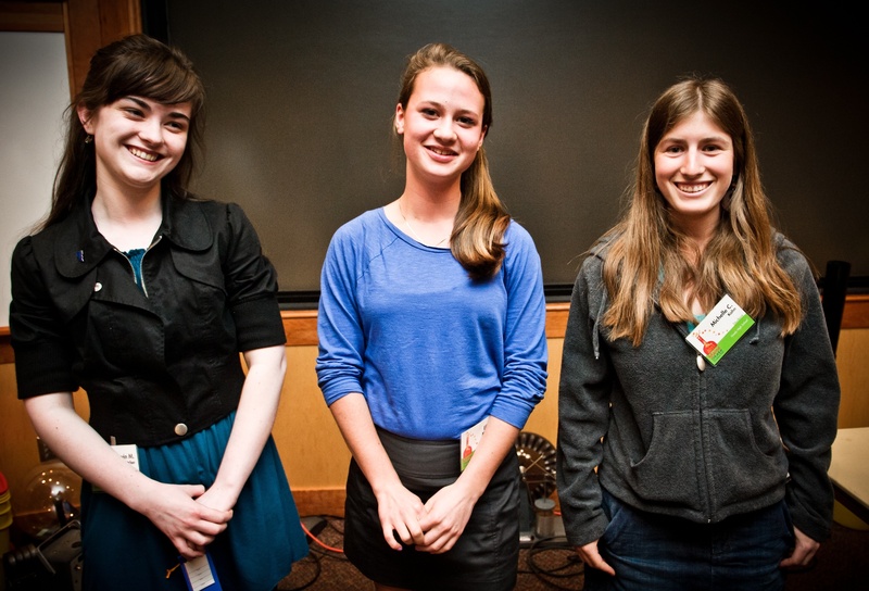 From left, Devin Fletcher, Eliza McKenney and Michelle Kahn took top honors at the Maine State Science Fair on Saturday.