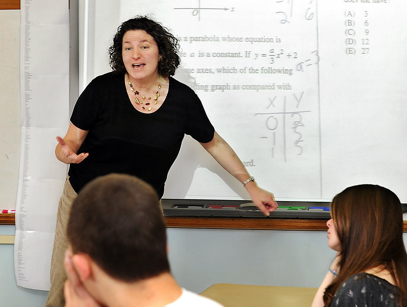 Jessica Kaplan, an SAT prep teacher at South Portland High, say students who take her class show an average improvement of 170 points the second time. The one-semester class teaches strategies and provides practice time.