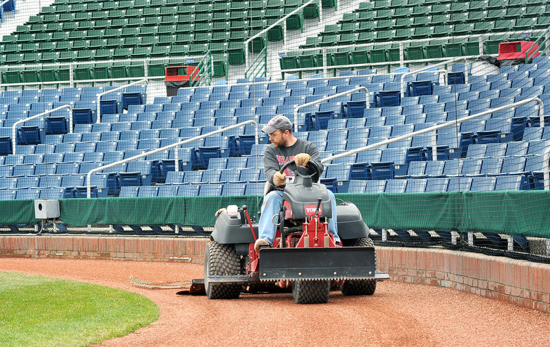 Reporter Ray Routhier takes a smoothing spin around the warning track at Hadlock Field in Portland.
