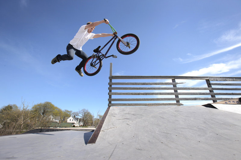 Mike Bonney, 16, says the bike tracks and trails at the proposed Rockland Outdoor Adventure Park would enable him to push his skills to a higher level. Bonney’s abilities are outgrowing the half-pipes and ramps at the city’s current skate park, he says.