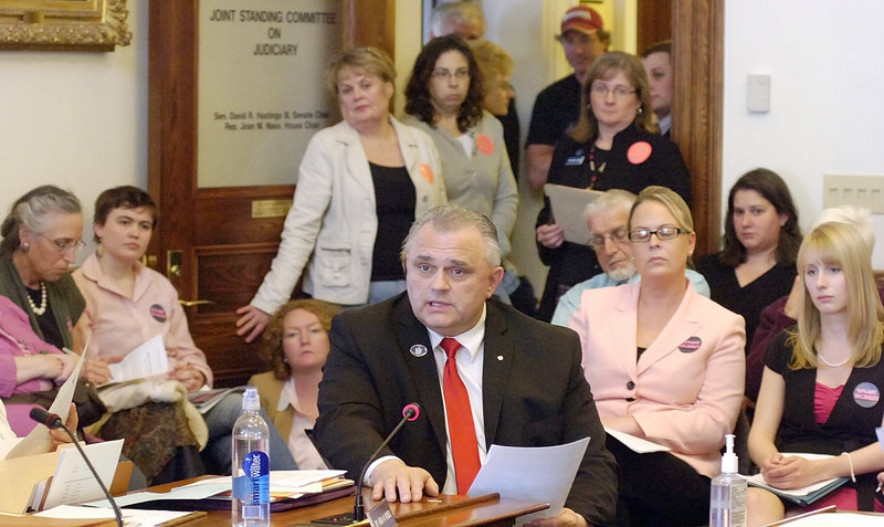 Rep. Dale J. Crafts, R-Lisbon, introduces L.D. 1457 at a Judiciary Committee hearing Tuesday. His bill would require notarized written consent of a parent or legal guardian for abortions for minors, with some exceptions.