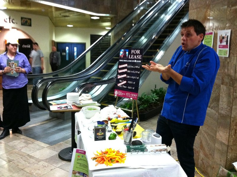 Jon Ashton gives a cooking demonstration at One City Center in Portland during a visit last month.