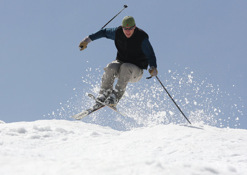 Josh Lake of Carrabassett Valley enjoys one final day of skiing at Sugarloaf on Monday. Sugarloaf shut down Monday, its latest closing since Memorial Day 1997.