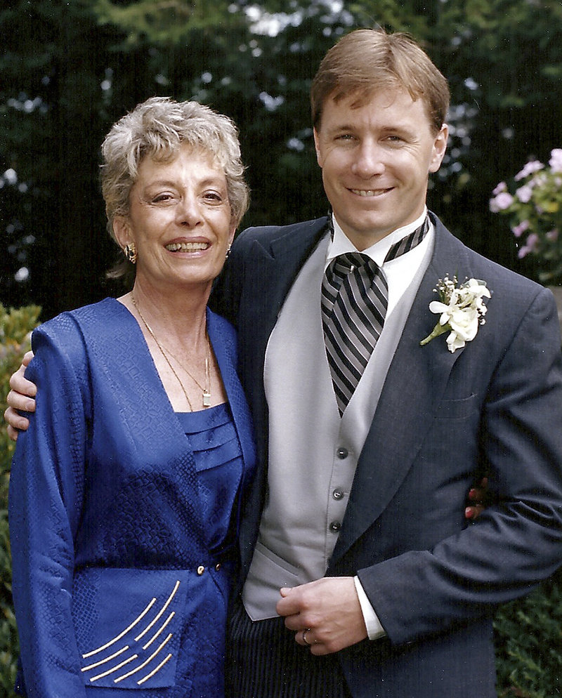 Jeanne Merrow is shown with Lucas Merrow, her son, of Rollinsford, N.H., at his wedding. She died April 29.