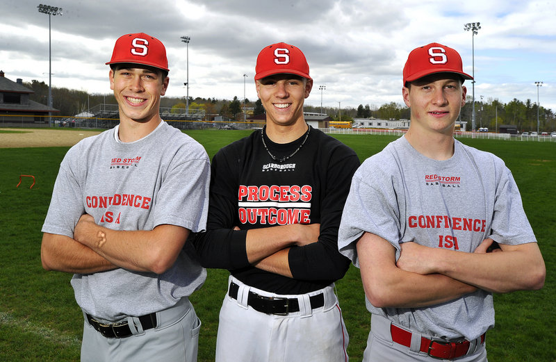 The Scarborough High pitching staff has proven more than tough for opponents. Ryan Mancini, left, allowed a total of seven hits over two games, and Ben Wessel, center, and freshman Ben Greenberg threw back-to-back no-hitters in Telegram League games last week.