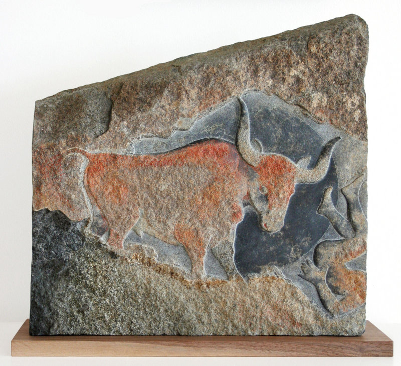 “Auroch’s Dream” by William Lasansky, sculpture in Vinalhaven black granite, will be shown at the New Era Gallery on Vinalhaven.