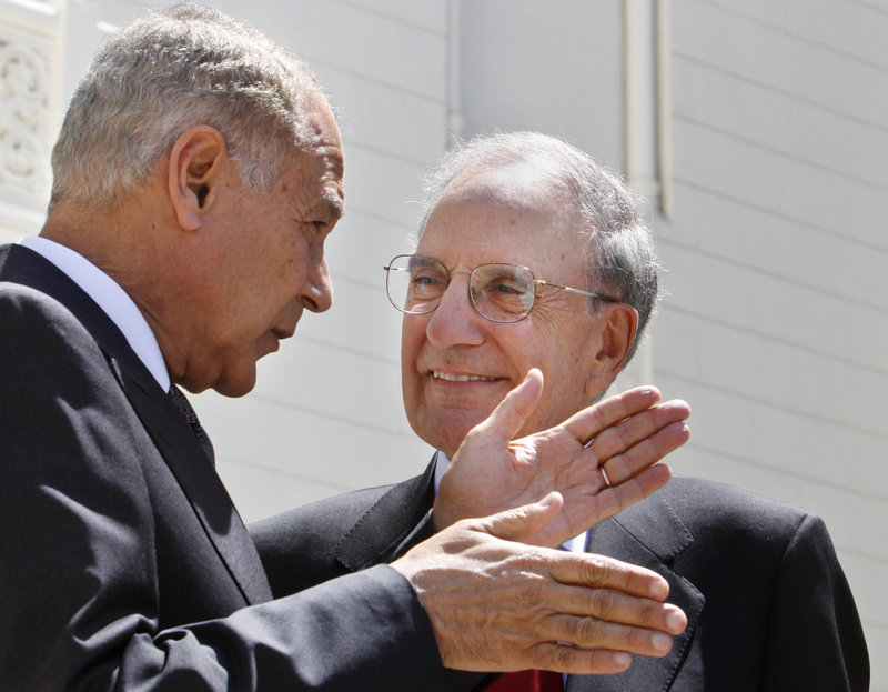 Mideast envoy George Mitchell, right, talks with Egyptian Foreign Minister Ahmed Aboul Gheit during a visit in 2009.