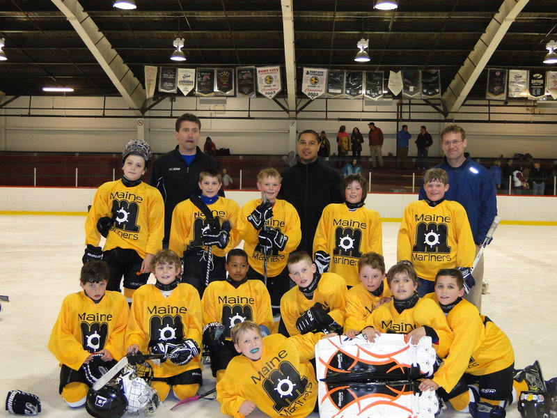 The Maine Mariners, a team of 13 boys from the Casco Bay Youth Hockey Association and Portland Junior Pirates, compiled a record of 2-1-1 at the Oyster Cup tournament in Charlottetown, Prince Edward Island. The Mariners played in 2002 bracket, based on the players' birth year. Team members were: Front, Alex Ramsay of Freeport; Second row, Brady Desjardins of Westbrook, Al Whyte of Cumberland, EZ Cormier of South Portland, Jack Williams of Biddeford, Will Winter of Freeport, Carson James of Falmouth and George Norris of Falmouth; Third row, Owen O'Connell and Matt Kramlich of North Yarmouth, Andy Moore of Cumberland, Zander Lizotte of Scarborough and Willets Meyer of Freeport.