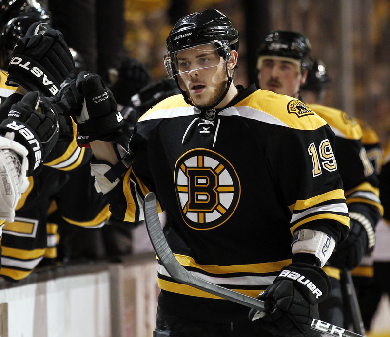 Tyler Seguin filled in for Patrice Bergeron in Game 1 of the Eastern Conference finals Saturday night and scored his first career playoff goal in Boston’s 5-2 loss to Tampa Bay.