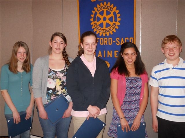 The Biddeford-Saco Rotary Club's 15th annual Essay Contest winners include, from left, Marissa Heffernan of Biddeford Middle School, Jenna Paul of Thornton Academy Middle School in Saco, Mary Furlong of Notre Dame School in Saco, Allie Petaway of Saco Middle School and Andrew Gillis of Loranger Middle School in Old Orchard Beach. Not pictured is Siobhan Kenneally of St. James School in Biddeford.