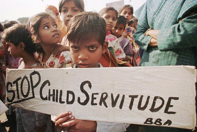 India’s exploitation of child labor has been going on for decades and can be found throughout the economy, from sweatshops and factories to mines and roadside businesses. This photo was taken during a protest held in New Delhi in 1996, but tens of thousands of children remain vulnerable.