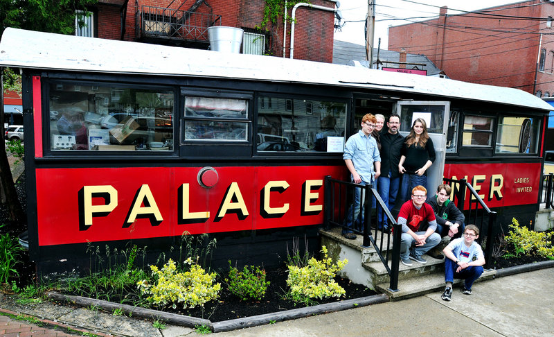 The Capotosto family will reopen the Palace Diner in Biddeford on May 30. They are, from left, in the back: son Jonathan, David’s wife, Carmel, David and daughter Paulina. In the front are sons Nicholas, Samuel and Benjamin.