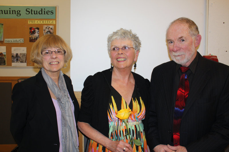 Rayette Hudon of Freeport, Art Honoree and artist Janet Conlon Manyan and artist Thomas Crotty, who owns Frost Gully Gallery and shows Manyan’s work.