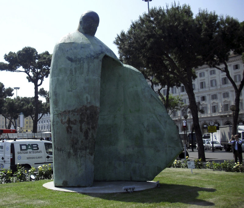 A sculpture portraying Pope John Paul II outside Rome’s Termini train station is drawing criticism. The mayor says the city may consider removing the 16-foot-tall statue in response to the negative reaction.