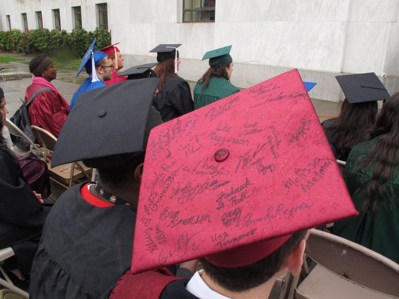 Students take part in a mock graduation ceremony at the state Capitol in Salem, Ore., on May 11. The ceremony was held to promote a bill that would allow illegal immigrants to pay in-state tuition to attend public universities in Oregon.