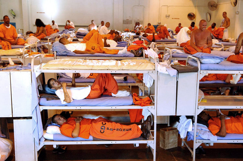 Inmates are seen in the crowded conditions at California State Prison, Los Angeles, in an undated file photo released by the California Department of Corrections. A 5-4 Supreme Court ruling on Monday said the state must improve the conditions in its prisons.