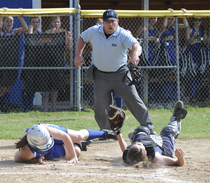 ... Catcher Carla Tripp was there to make the tag for Fryeburg Academy after a throw from center fielder Maddie Pearson, and the momentum had changed. The Raiders took command and rolled to an 11-1 victory.