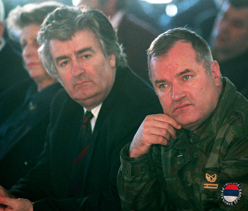 Ratko Mladic, right, is shown with Bosnian Serb leader Radovan Karadzic in an undated file photo. Mladic oversaw “unimaginable savagery” during the Bosnian war, according to the U.N. war crimes tribunal.