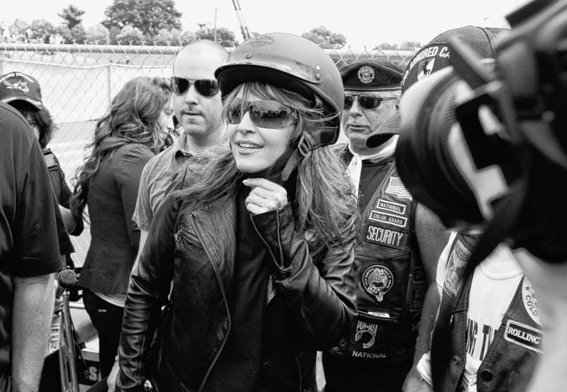 Sarah Palin, former GOP vice presidential candidate and Alaska governor, arrives at the beginning of Rolling Thunder, the Memorial Day weekend motorcycle ride from the Pentagon to the Vietnam Veterans Memorial in Washington, on Sunday.