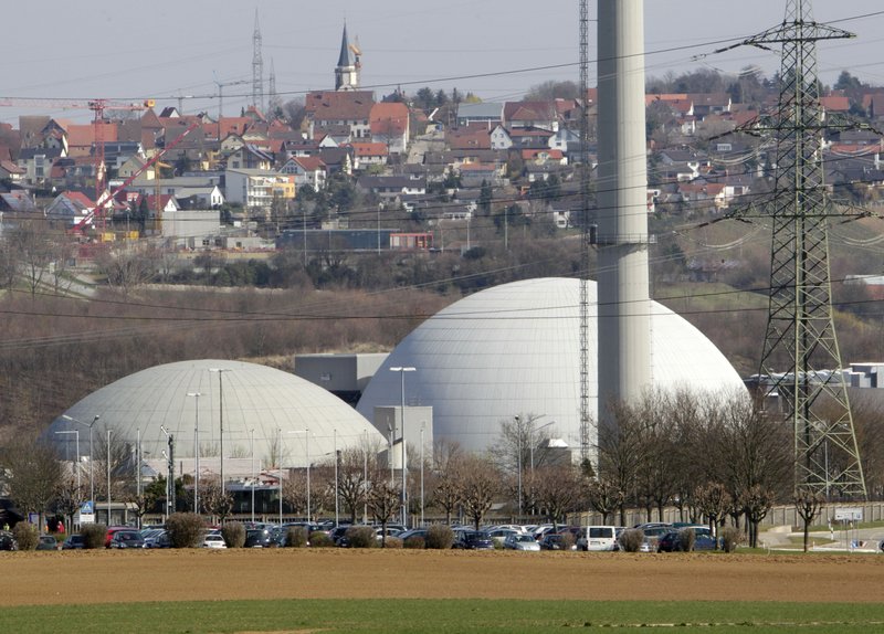 The nuclear plant at Neckarwestheim, southern Germany, is shown in March. Germany’s environment minister said Monday that Chancellor Angela Merkel’s coalition government has agreed to shut down all of the country’s nuclear power plants by 2022.