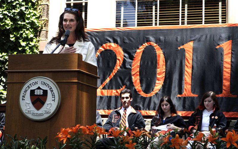 Actress and Princeton University graduate Brooke Shields speaks during the school’s Class Day on Monday in Princeton, N.J.