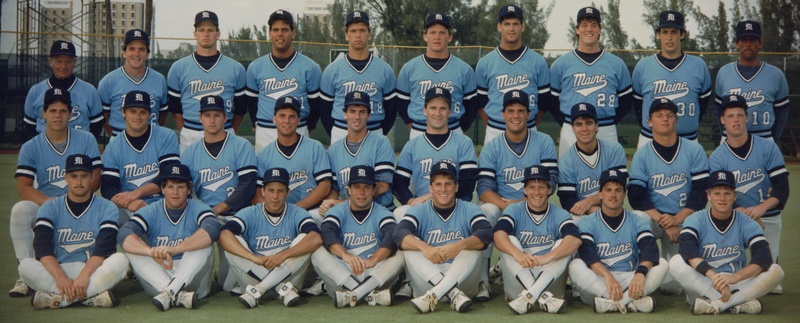 Back in 1986, a team from the University of Maine with a roster heavy with players from the state created memories at the College World Series. Back row, left to right: Coach John Winkin, Bob Whalen, Dan Etzweiler, Bill Reynolds, Scott Morse, Jim Overstreet, Dale Plummer, Jim Childs, Mike Ballou, Rob Roy; middle row: Jim McMichael, Mike LeBlanc, Rob Wilkins, Mike Bordick, Rick Bernardo, Jeff Plympton, Steve Loubier, Derek Aramburu, George Goldman, Colin Ryan; front row: Dan Kane, Jay Kemble, Marc Powers, Dave Gonyar, Gary La Pierre, Mike Dutil, Gary Dube, Don Hutchinson.
