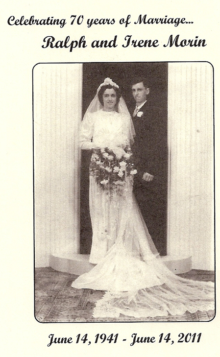 The wedding photo that Ralph and Irene Morin used on their 70th anniversary invitation.