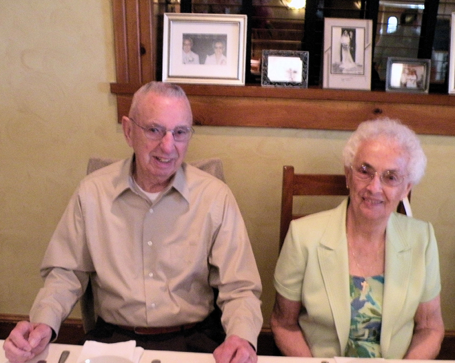 Ralph, 93, and his wife Irene (Martel) Morin, 88, celebrate their 70th wedding anniversary in Alfred. The couple were married on June 14, 1941, in Saco.
