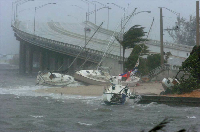 Not Maine! This photo from 2004 shows boats littering the shoreline in Palm Beach County as Hurricane Frances pounds the Florida coast.
