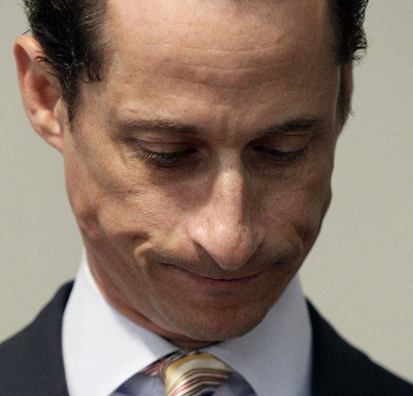 U.S. Rep. Anthony Weiner announces his resignation from Congress in Brooklyn this afternoon.