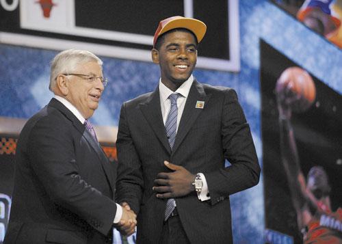 FIRST PICK: NBA Commissioner David Stern, left, poses with the No. 1 overall draft pick Kyrie Irving of Duke, who was selected by the Cleveland Cavaliers on Thursday in the NBA draft in Newark, N.J.