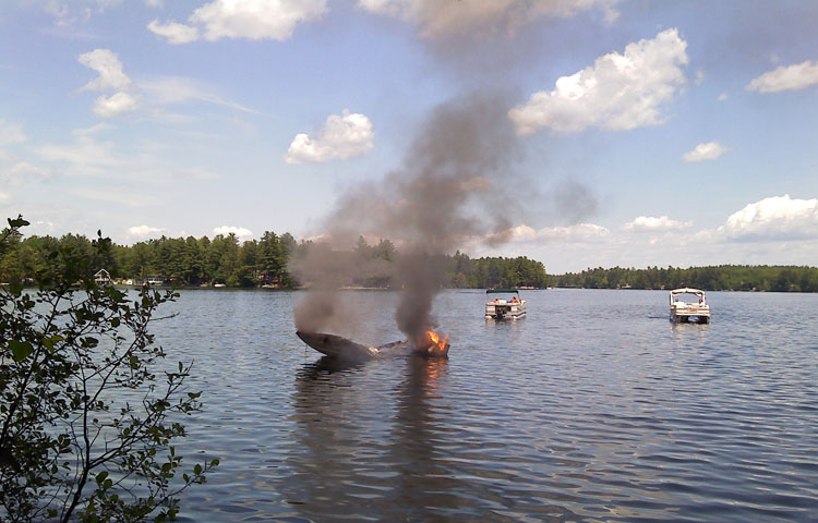 This boat caught fire and sank about 50 yards from the public boat launch at Sokokis Trail on Ossippee Lake.