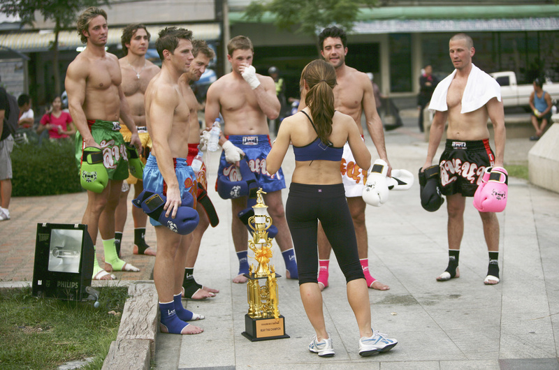 Eight men meet Ashley Hebert at an outdoor gym in this week's episode of "The Bachelorette." Whether they are athletic or not, they aren't prepared for learning the traditional Thai art form of Muay Thai boxing.