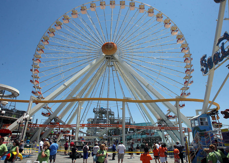 The Ferris wheel at Morey’s Mariner’s Landing Pier in Wildwood, N.J., is shown Friday. The ride was closed after a girl fell to her death.