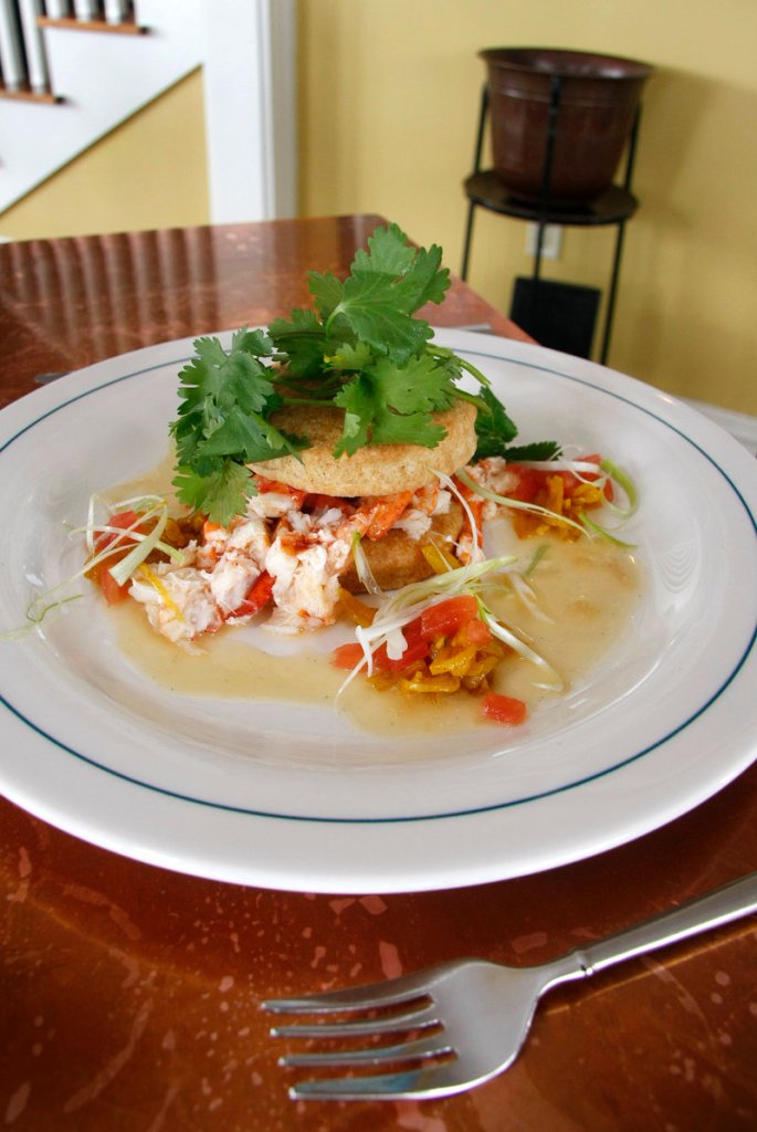 The cookbook launch event at MC Perkins Cove, a brunch, featured some of the dishes from "Maine Classics," including lobster shortcake with rum vanilla sauce, the entree pictured on the book's cover.
