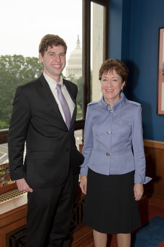 Sen. Susan Collins, right, with new summer intern Eric Andreasen of Portland.