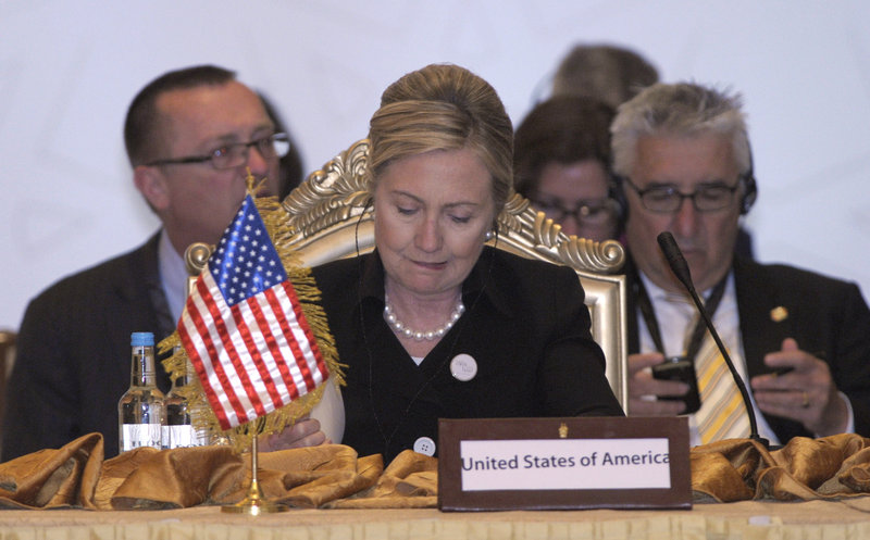 Secretary of State Hillary Rodham Clinton attends the Contact Group on Libya meeting at the Emirates Palace Hotel in Abu Dhabi, United Arab Emirates, on Thursday.