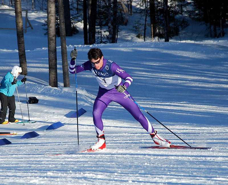Ethan Burke of Hampden Academy placed in the top 10 in all four events at the Class A skiing championships.