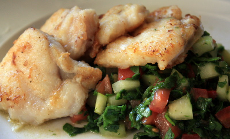 Pan-fried monkfish, with potatoes or rice, could be the perfect dinner combination.