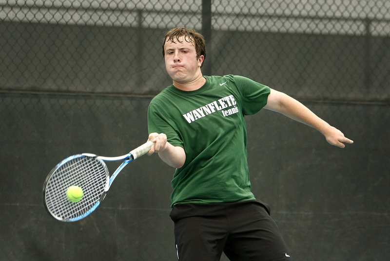 Ben Shapiro was the final player on the court during Waynflete’s state title match with George Stevens Academy, playing Alexander Heilner. He survived five match points to win his match and secure the title for the Flyers.