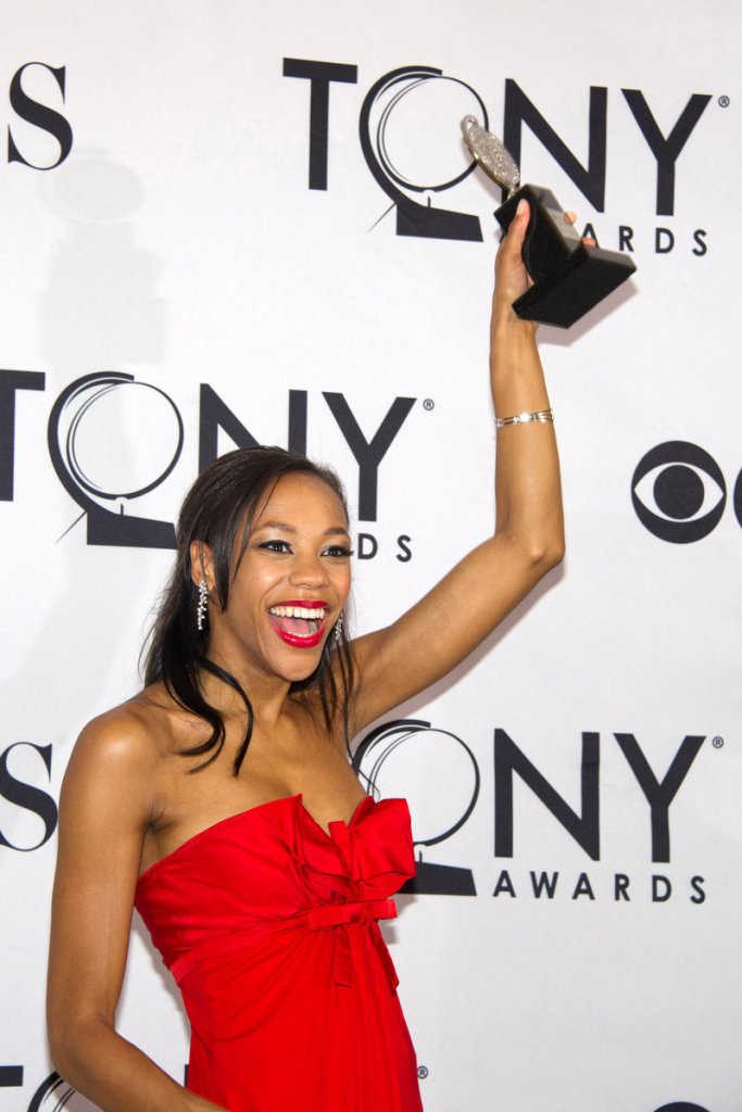 Nikki M. James appears backstage at the 65th annual Tony Awards in New York on Sunday. James won the award for best performance by an actress in a featured role in a musical in “The Book of Mormon.”