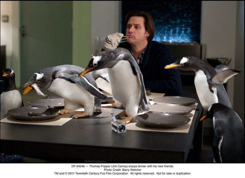 Jim Carrey and pals in "Mr. Popper's Penguins," based on the much-loved children's book of the same name.
