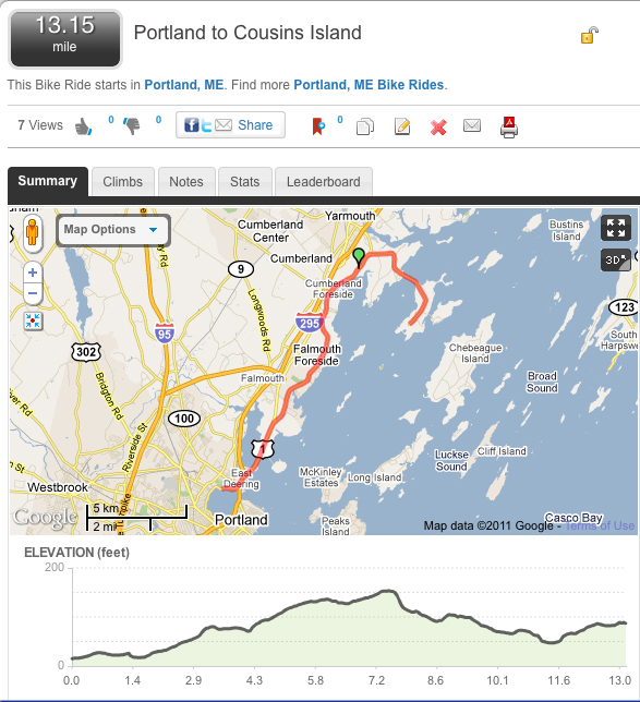 Bikers can find details on routes – like this one from Portland to Cousins Island – and other helpful information at MapMyRide.com.