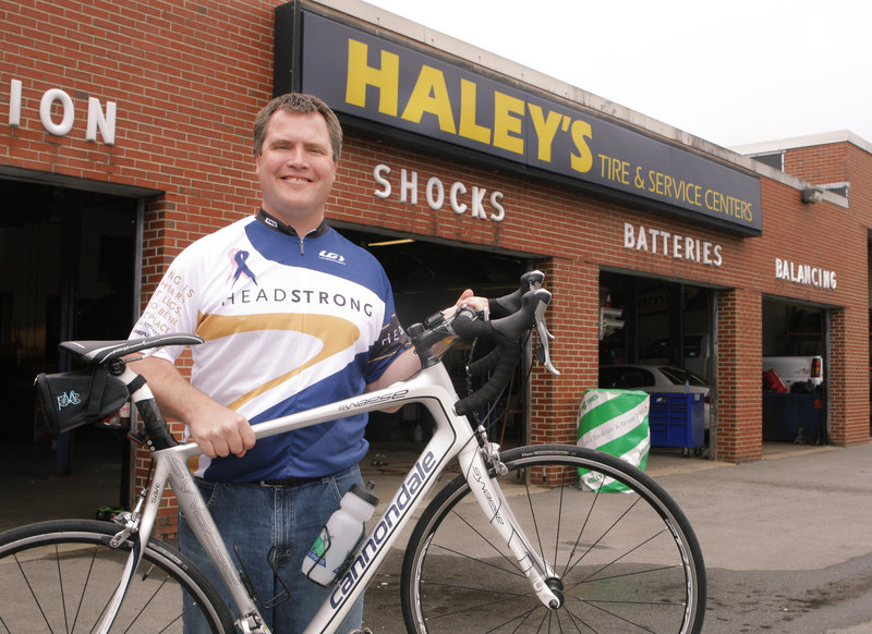 Tim Haley, owner of Haley's Tire and Service Center in Falmouth, will ride in his second Pan-Mass Challenge in August. The ride is a fundraiser for the Dana-Farber Cancer Institute.