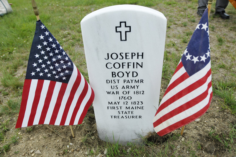 A marble headstone now marks the Eastern Cemetery grave of Joseph Coffin Boyd, who once paid American soldiers out of his own pocket during the War of 1812.
