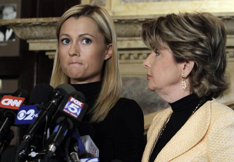 Former porn actress Ginger Lee, left, and attorney Gloria Allred attend a news conference Wednesday in New York. Lee said she and Rep. Weiner exchanged about 100 emails.