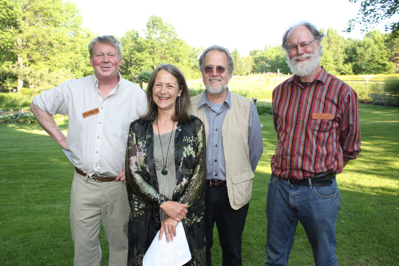 Curator June LaCombe stands with sculptors Digby Veevers-Carter, Roy Patterson and Steve Lindsay, the three artists who will give Sunday afternoon talks in conjunction with the “Between Earth and Sky” show.