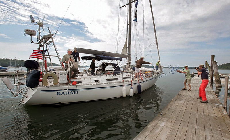 The Bahati returns to Freeport on Friday after an almost five-year circumnavigation of the globe, with friends and family joining Nat and Betsy Warren-White aboard the 43-foot Montevideo cutter. The Warren-Whites began their voyage in Freeport on Oct. 21, 2006.