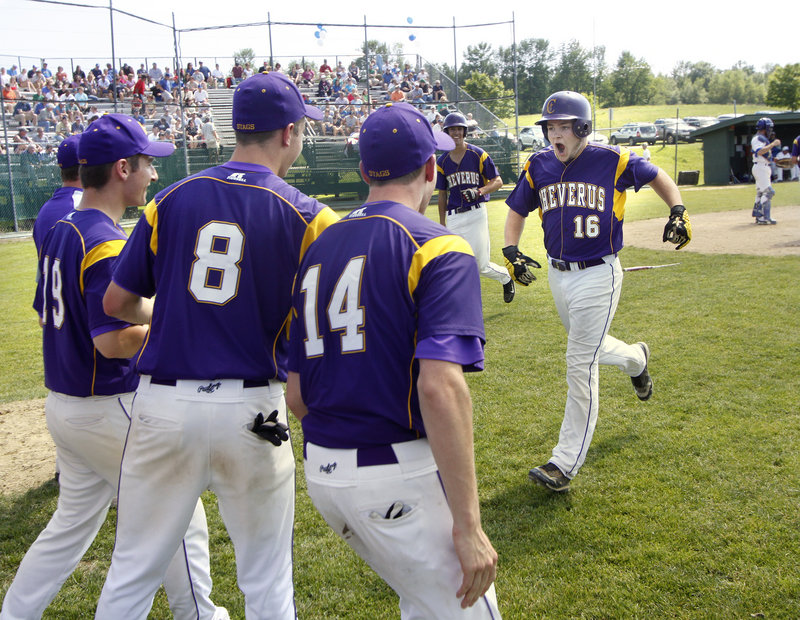 Peter Potthoff, who plans to concentrate on academics in college, ended his baseball career in style, crushing a two-run homer in the sixth inning to cap a 9-1 Cheverus victory against Lewiston.